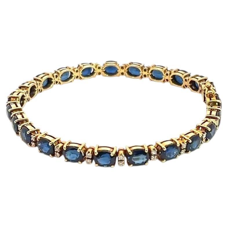 Pulsera de tenis de diamantes y zafiros de oro amarillo de 18k con certificado GIA - 7 pulg.