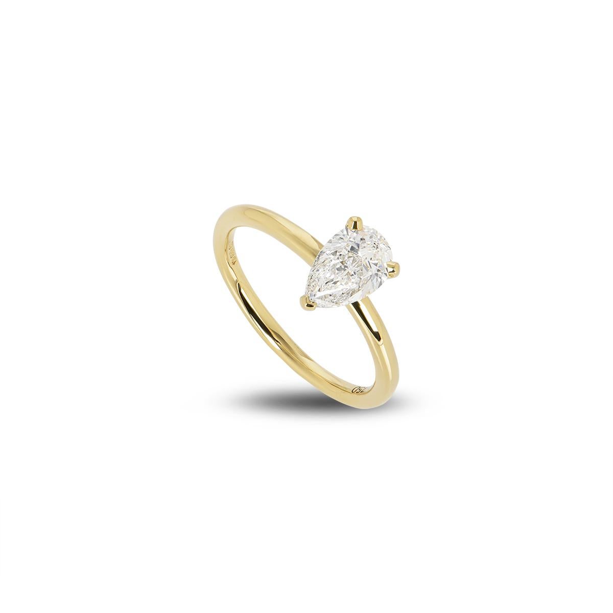 Women's GIA Certified 18K Yellow Gold Pear Cut Diamond Ring 1.00ct G/SI1 For Sale