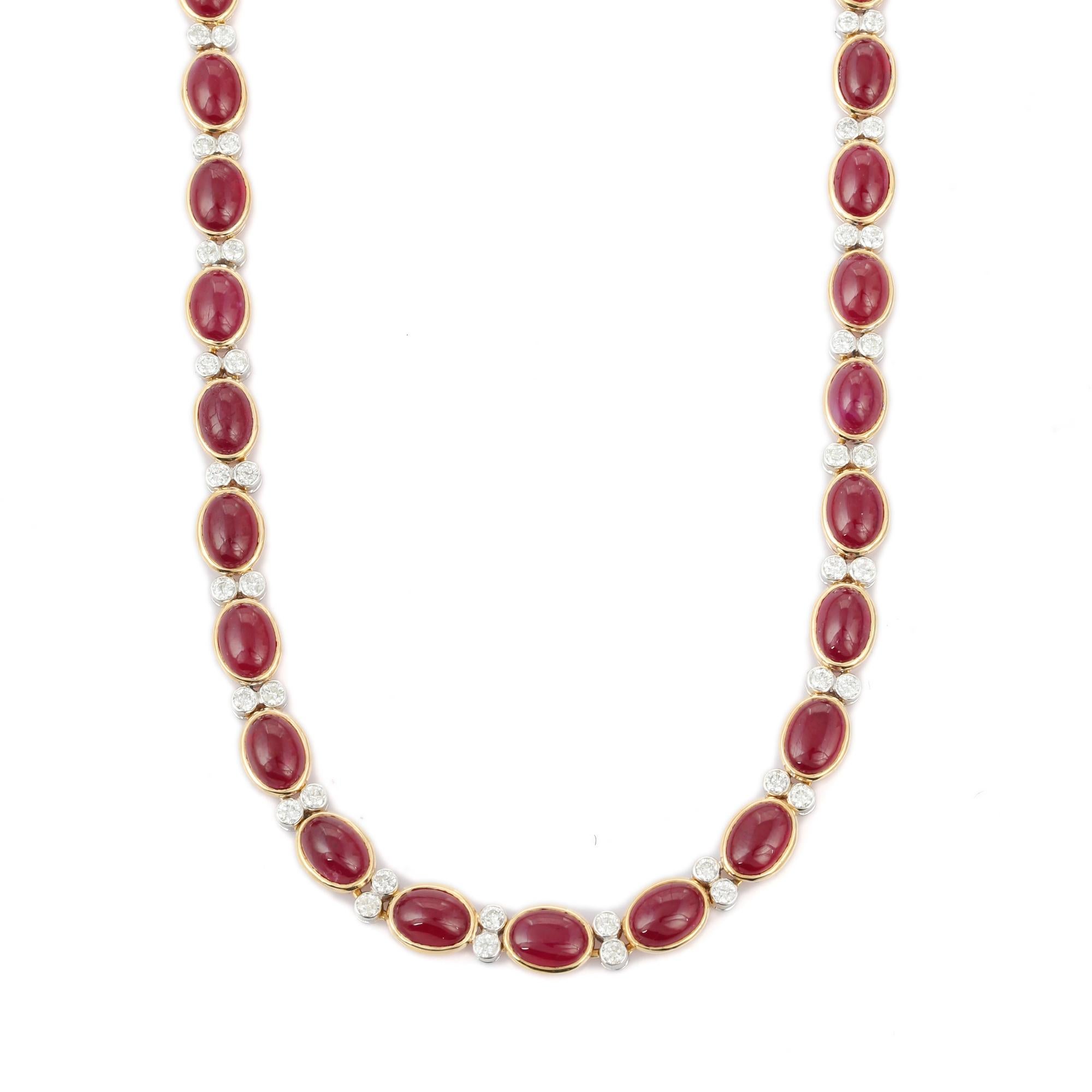 Moderne Collier en or jaune 18 carats avec rubis et diamants certifiés de 17 carats en vente