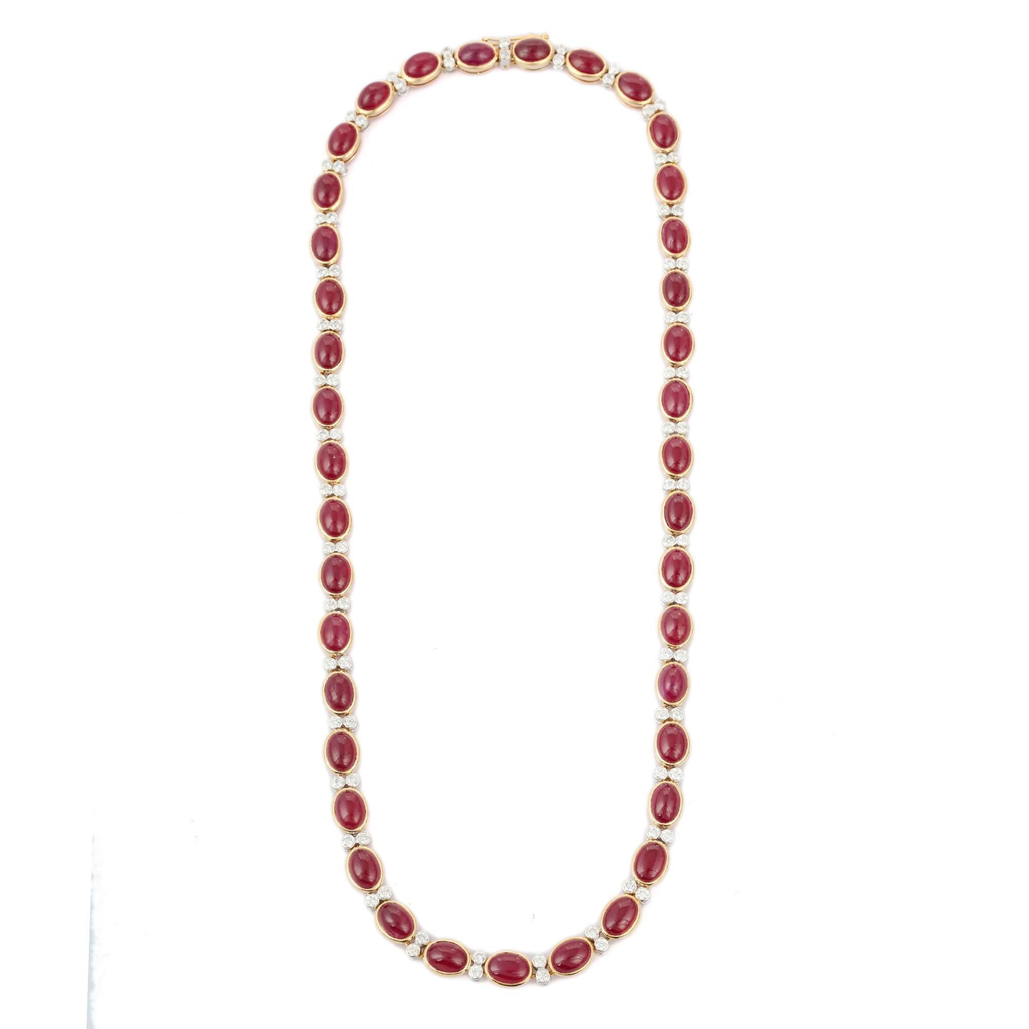 Oval Cut Certified 17 Carat Ruby and Diamond 18K Yellow Gold Necklace For Sale