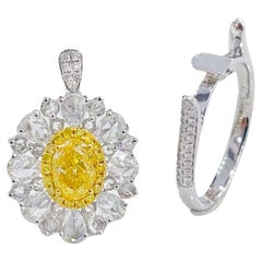 Anello/pendente con doppio diamante giallo aureolato con taglio ovale da 1,01 carati certificato GIA