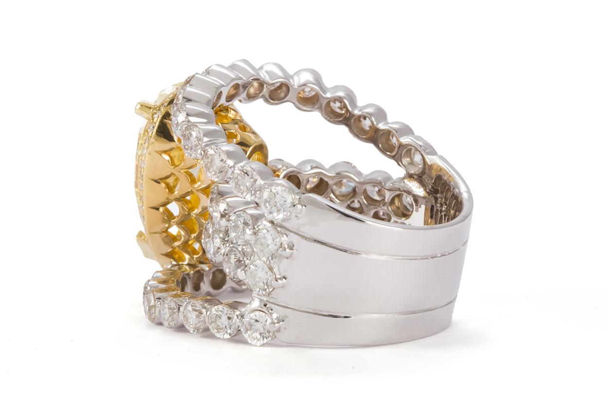 Pear Cut GIA Certified 18k Yellow & White Gold Natural Fancy Yellow Diamond Ring 9.50ctw