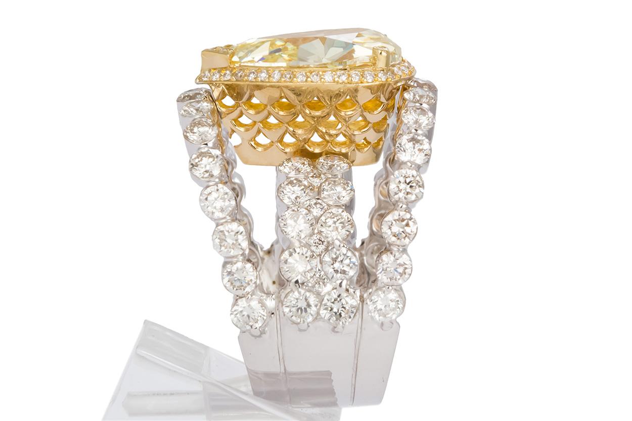 Women's GIA Certified 18k Yellow & White Gold Natural Fancy Yellow Diamond Ring 9.50ctw