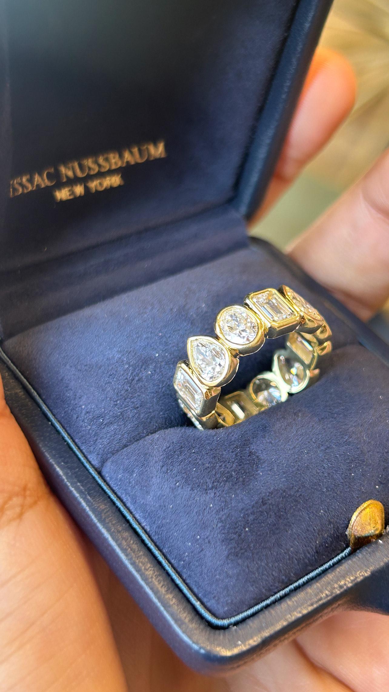 Modern Issac Nussbaum 18K YG 6.00 Carat Mixed Shape Diamond Eternity Band Ring For Sale