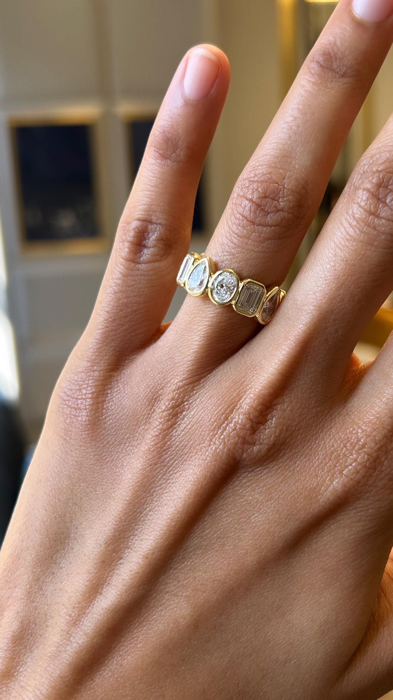 Mixed Cut Issac Nussbaum 18K YG 6.00 Carat Mixed Shape Diamond Eternity Band Ring For Sale