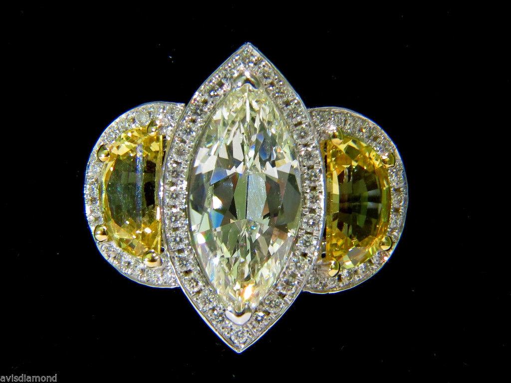 Bague saphir marquise 18 carats avec diamant certifié GIA 7,82 carats, non chauffée et non chauffée en vente 3