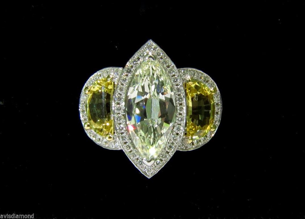 Bague saphir marquise 18 carats avec diamant certifié GIA 7,82 carats, non chauffée et non chauffée en vente 4