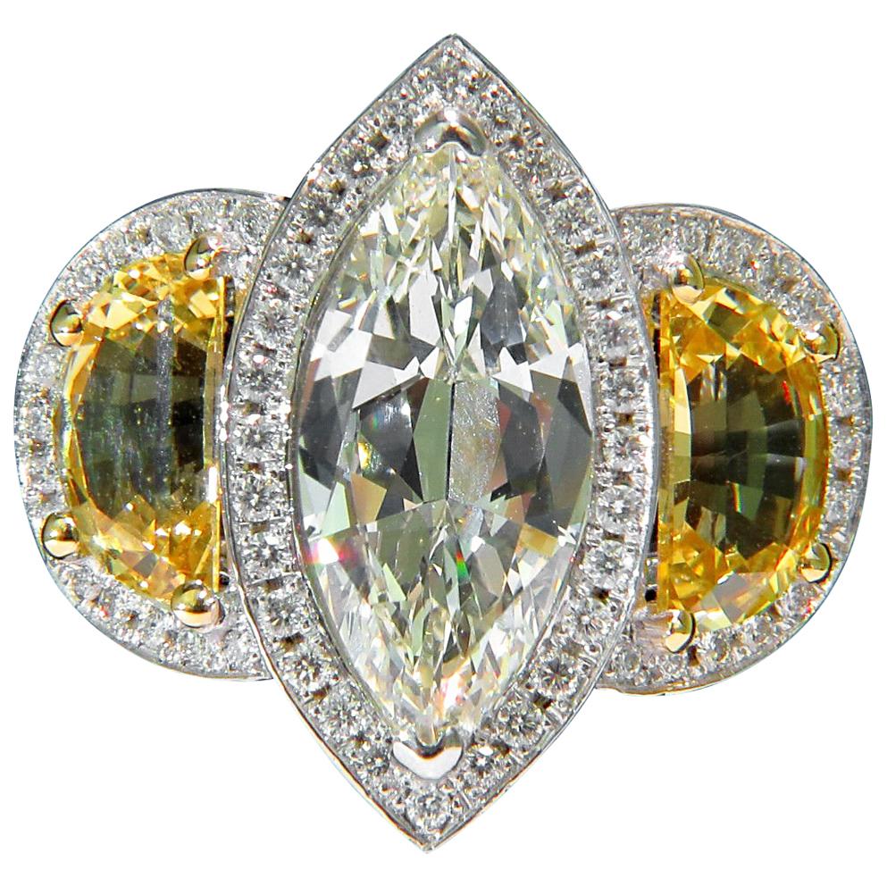 Bague saphir marquise 18 carats avec diamant certifié GIA 7,82 carats, non chauffée et non chauffée en vente