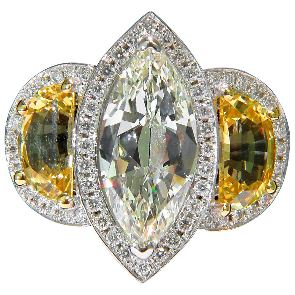 Bague saphir marquise 18 carats avec diamant certifié GIA 7,82 carats, non chauffée et non chauffée