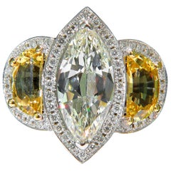 GIA CERTIFIED 18KT 7.82CT Marquise Diamant Saphir Ring keine Hitze Unheated*
