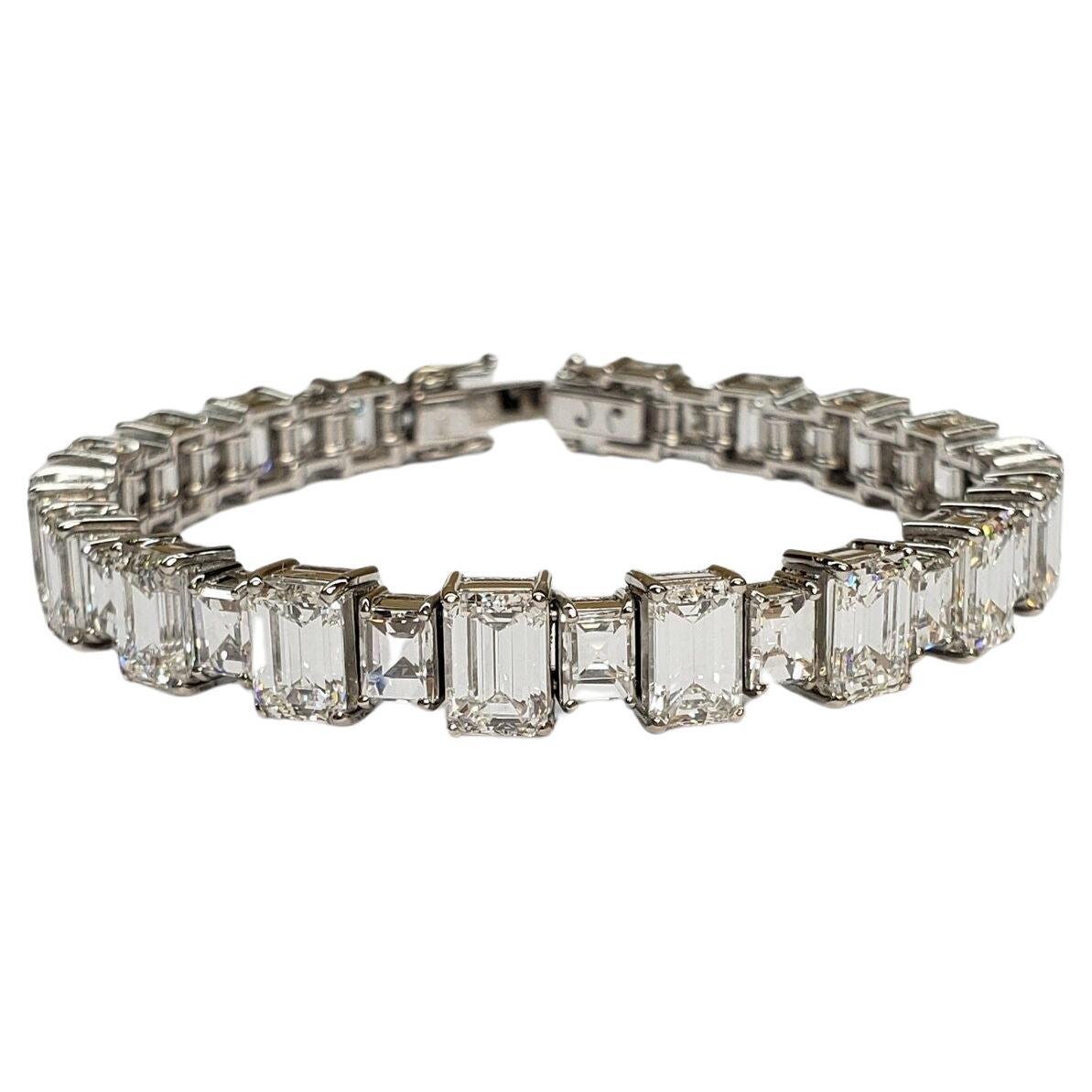 GIA Certified 19 Carat Emerald Cut Diamond Platinum Bracelet For Sale