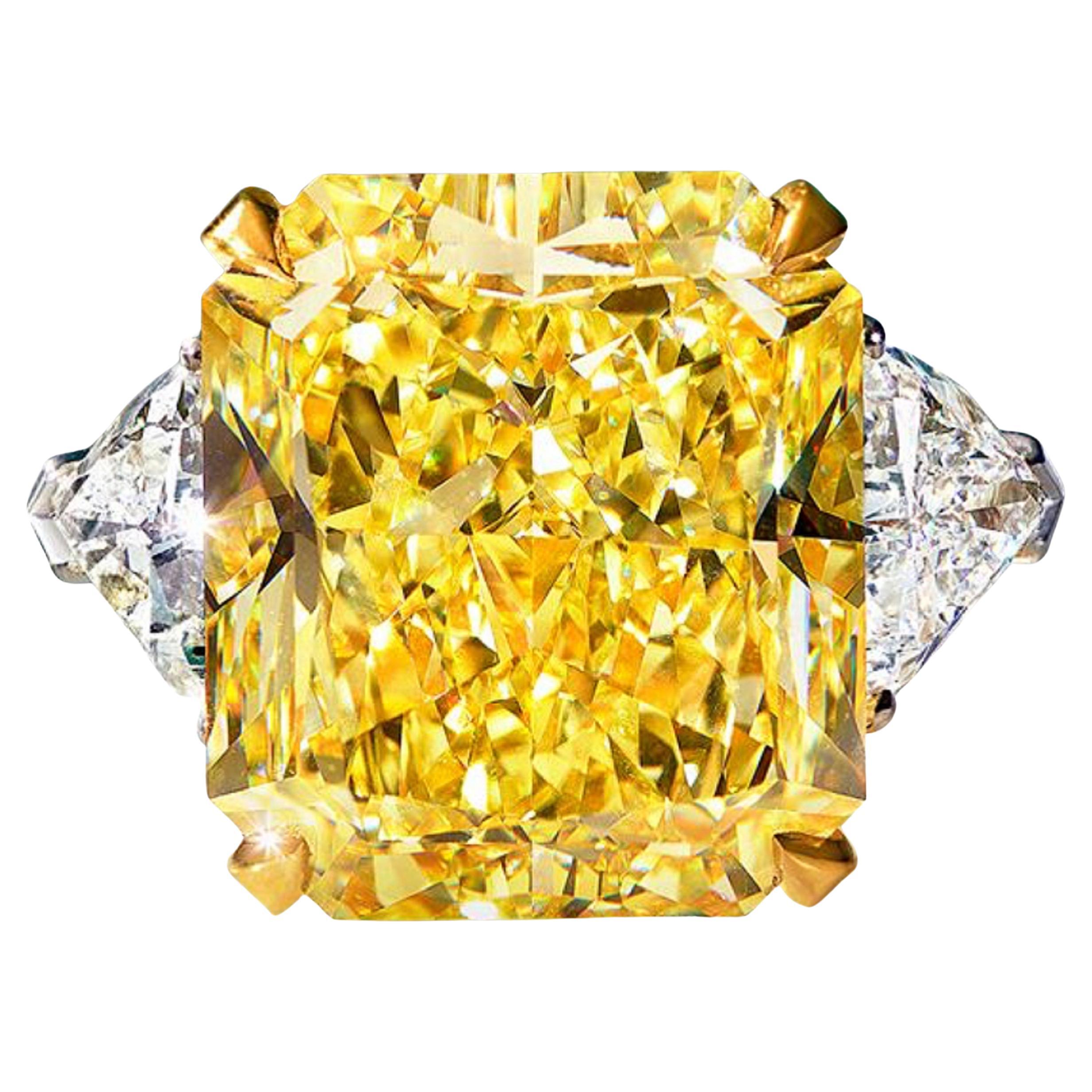 GIA Certified 19 Carat Fancy Intense Yellow Internally Flawless Diamond Ring