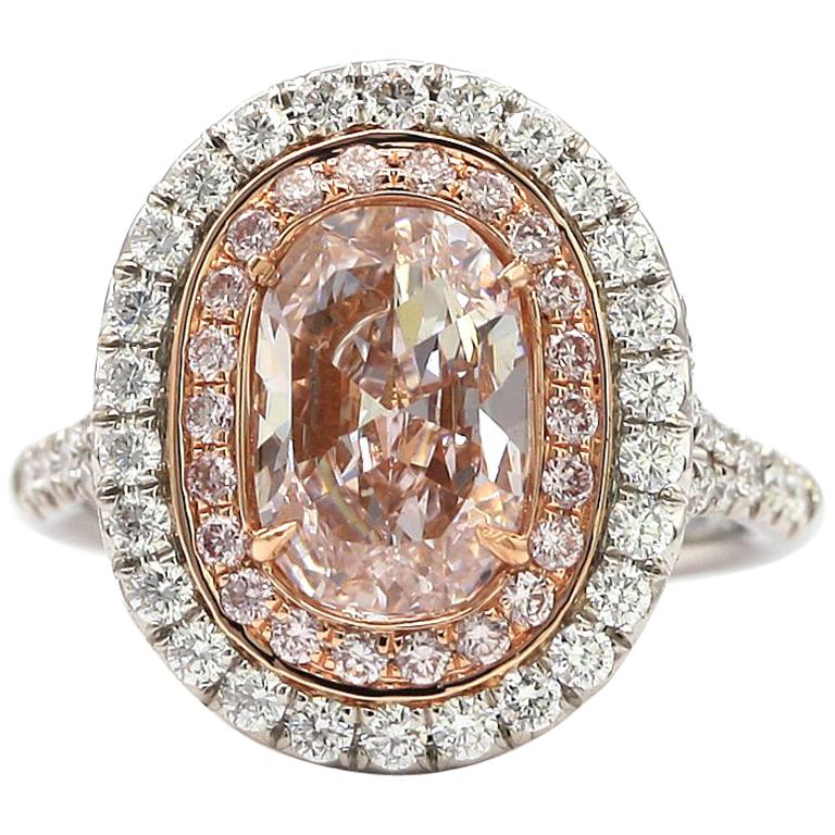 GIA Certified 1.90 Carat Cushion Cut Light Pink Diamond  Ring For Sale
