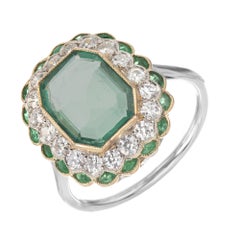 GIA Certified 1.90 Carat Emerald Diamond Halo Two Tone Gold Art Deco Ring