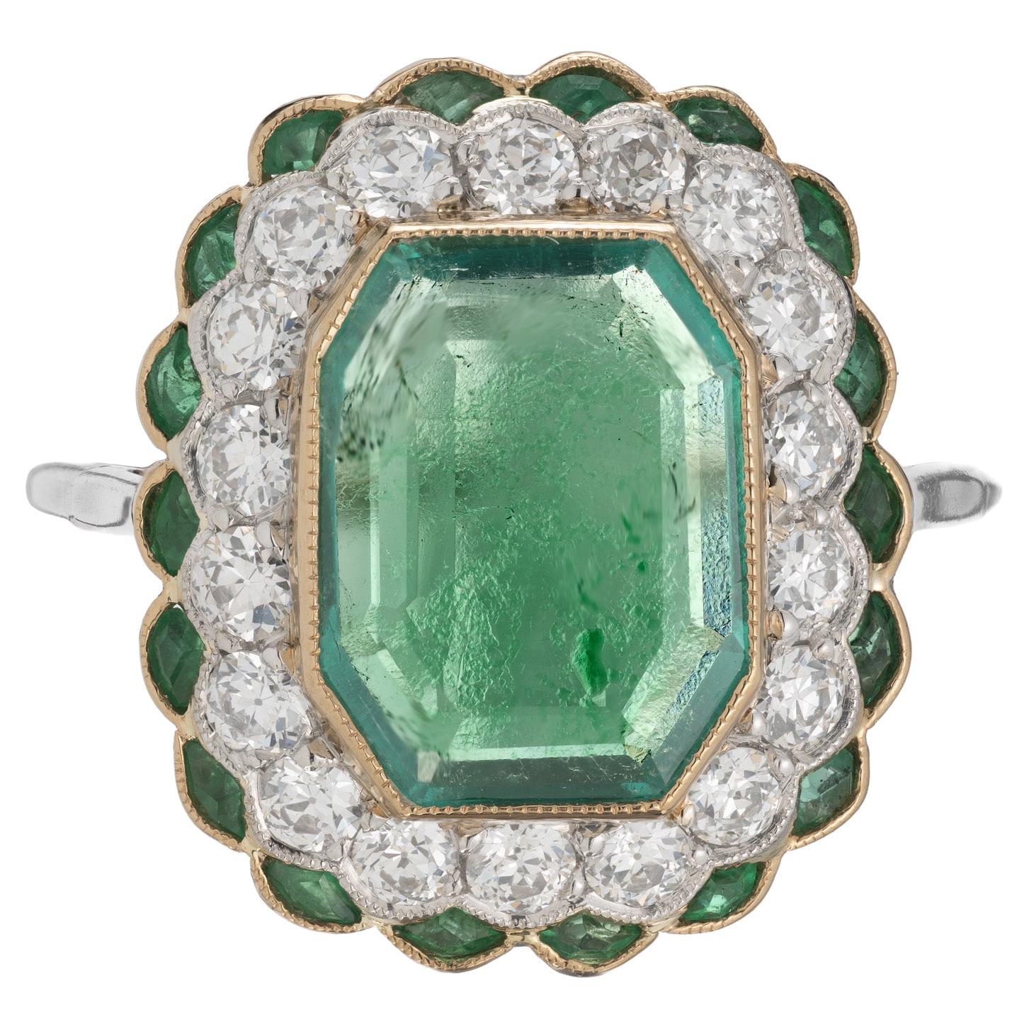 GIA Certified 1.90 Carat Emerald Diamond Halo Two Tone Gold Art Deco Ring