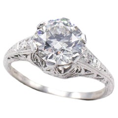 GIA Certified 1.90 Carat H SI1 Round Diamond Platinum Antique Engagement Ring