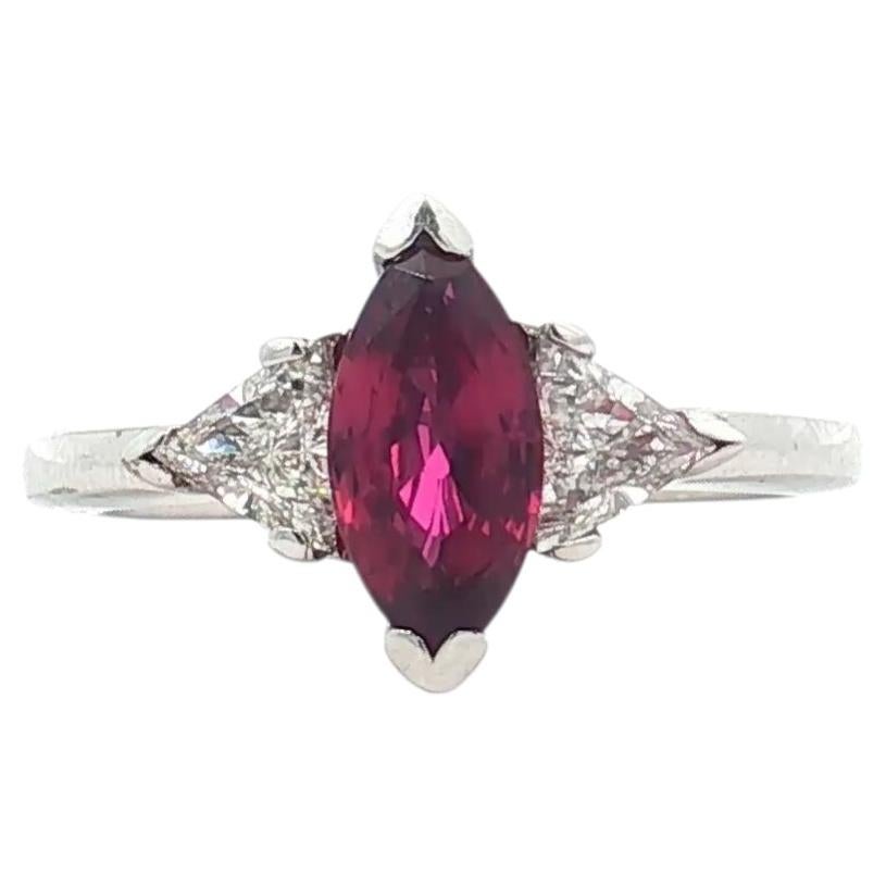 GIA Certified 1.90 Carat Marquise Ruby and Trillion Diamond Ring 14K White Gold For Sale