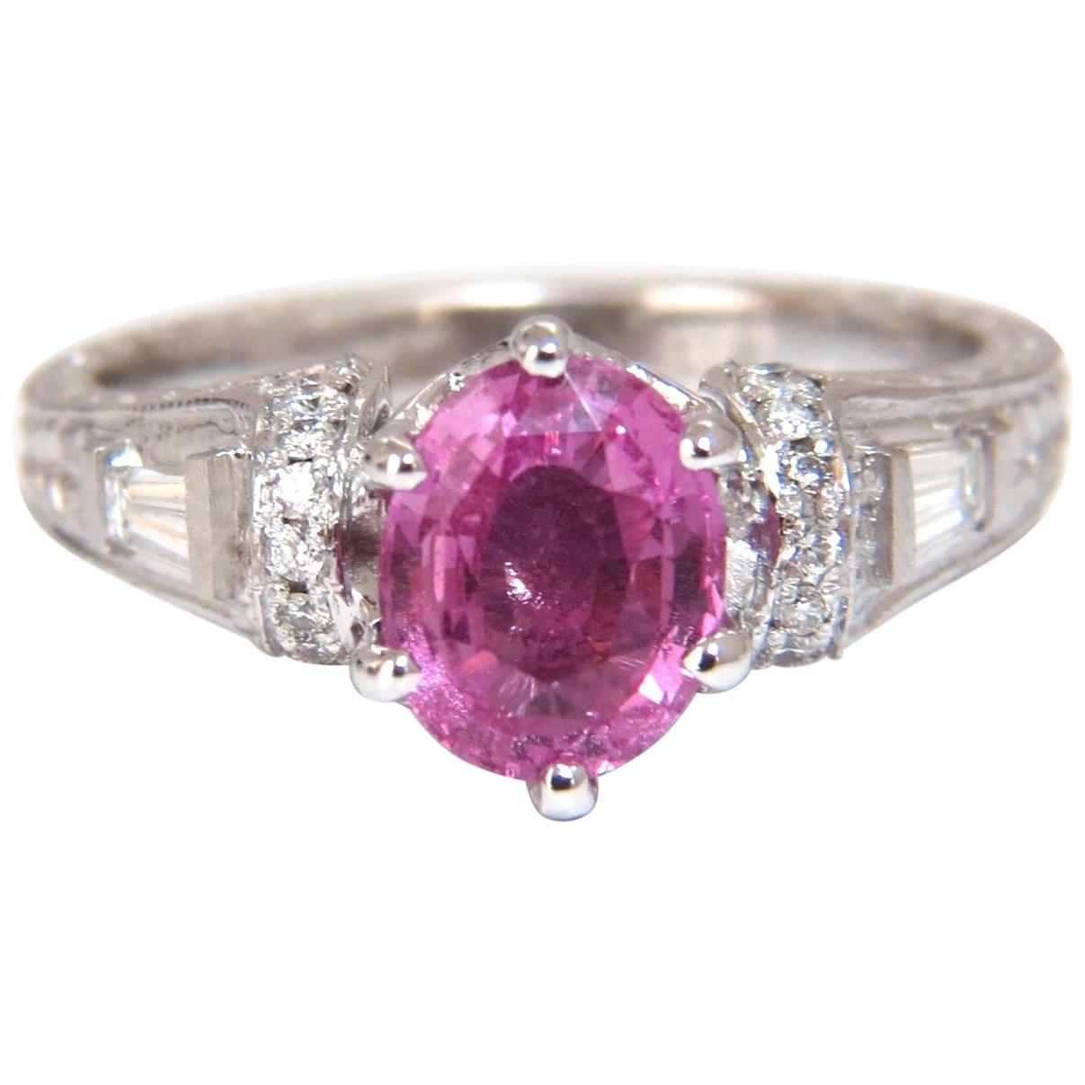 Bague en or 14 carats avec diamants et saphir rose naturel non chauffé de 1,90 carat, certifié GIA