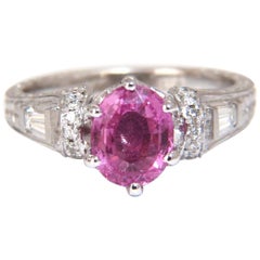 GIA Certified 1.90 Carat Natural No Heat Pink Sapphire Diamonds Ring 14 Karat