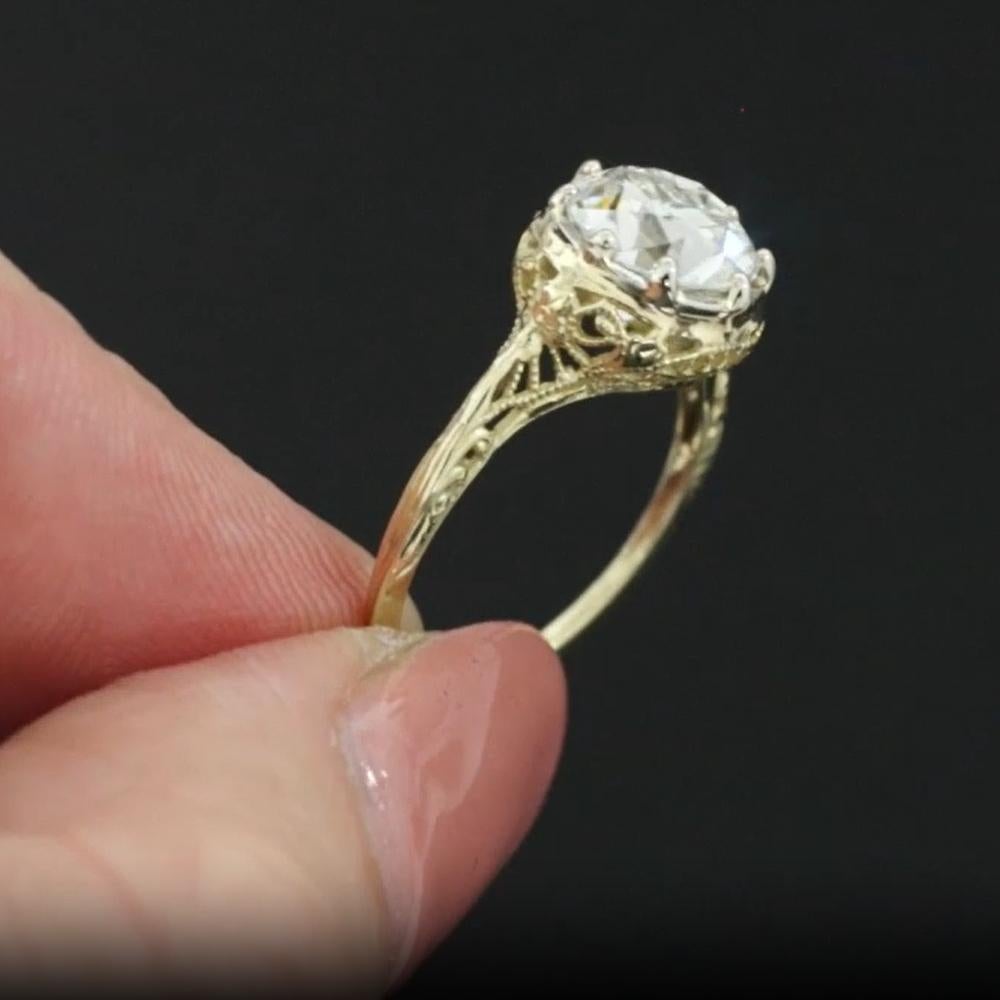 Art Deco GIA Certified 1.90 Carat Old European Cut Diamond Engagement Ring in 14K Yellow For Sale