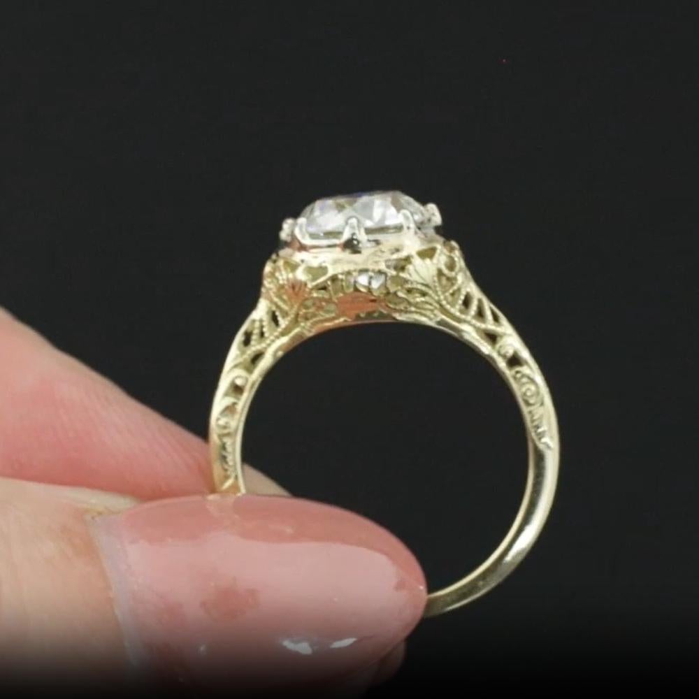 GIA Certified 1.90 Carat Old European Cut Diamond Engagement Ring in 14K Yellow In Excellent Condition For Sale In Chicago, IL