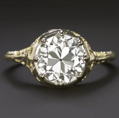 GIA zertifiziert 1,90 Karat Old European Cut Diamant Verlobungsring in 14K Gelb