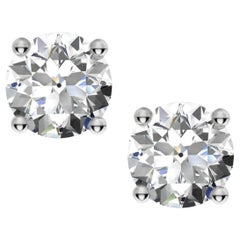 GIA Certified 1.90 Carat Old European Diamond Platinum Studs