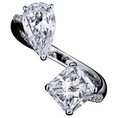 GIA Certified 1.90 Carat Radiant & Pear Shape Diamond Open Ring
