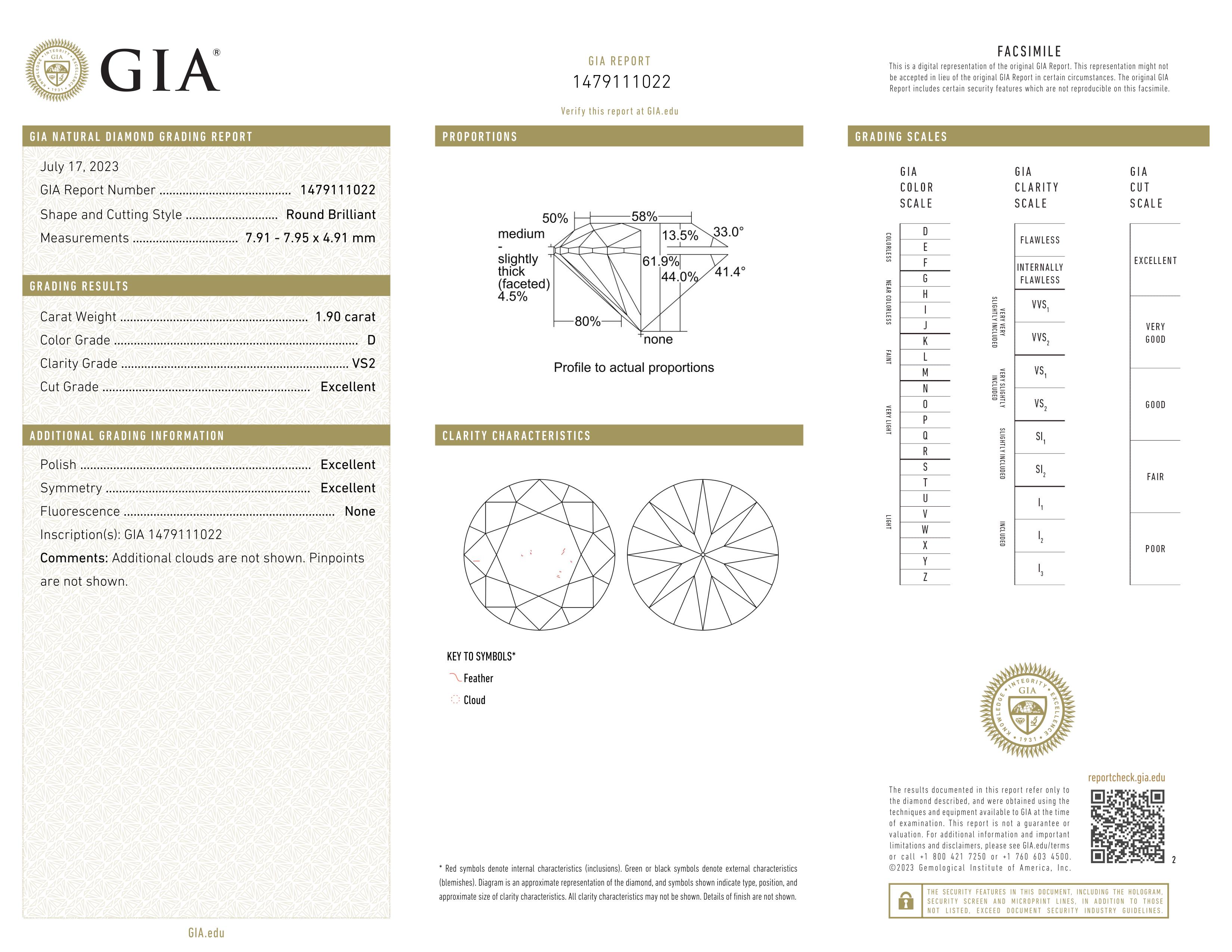Bague solitaire en or certifiée GIA avec diamants taille ronde de 1,90 carat D VS2 en vente 3