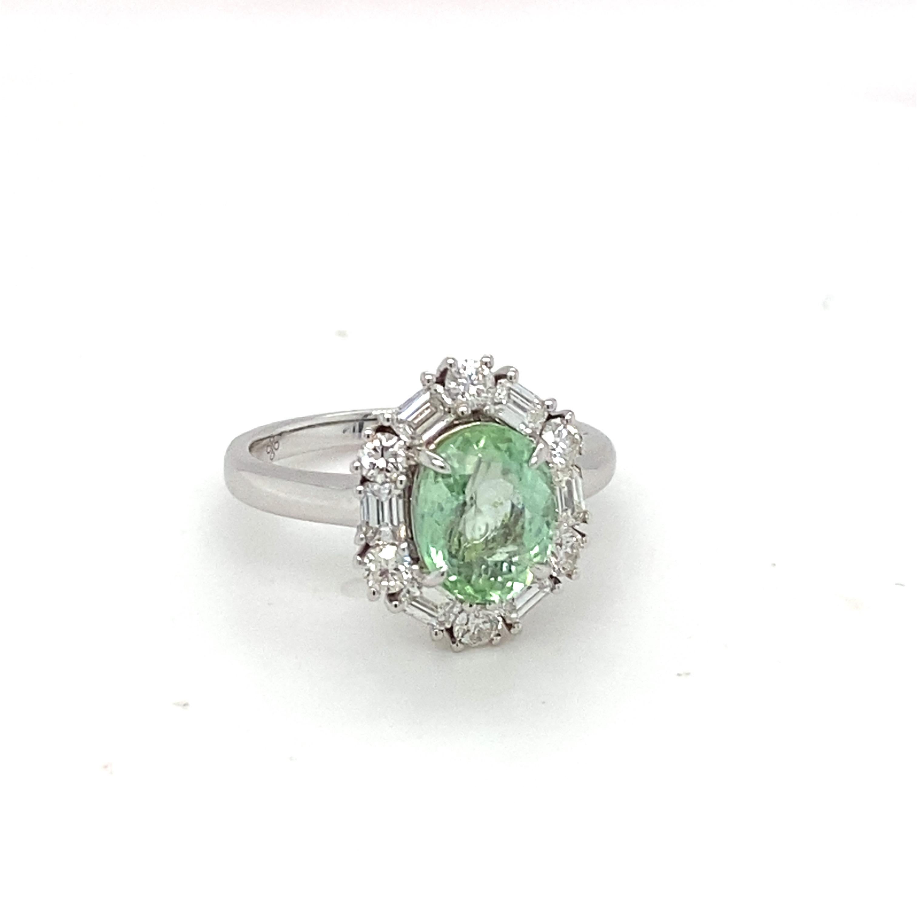 Artisan GIA Certified 1.90 Carat Tourmaline Diamond white Gold Ring For Sale