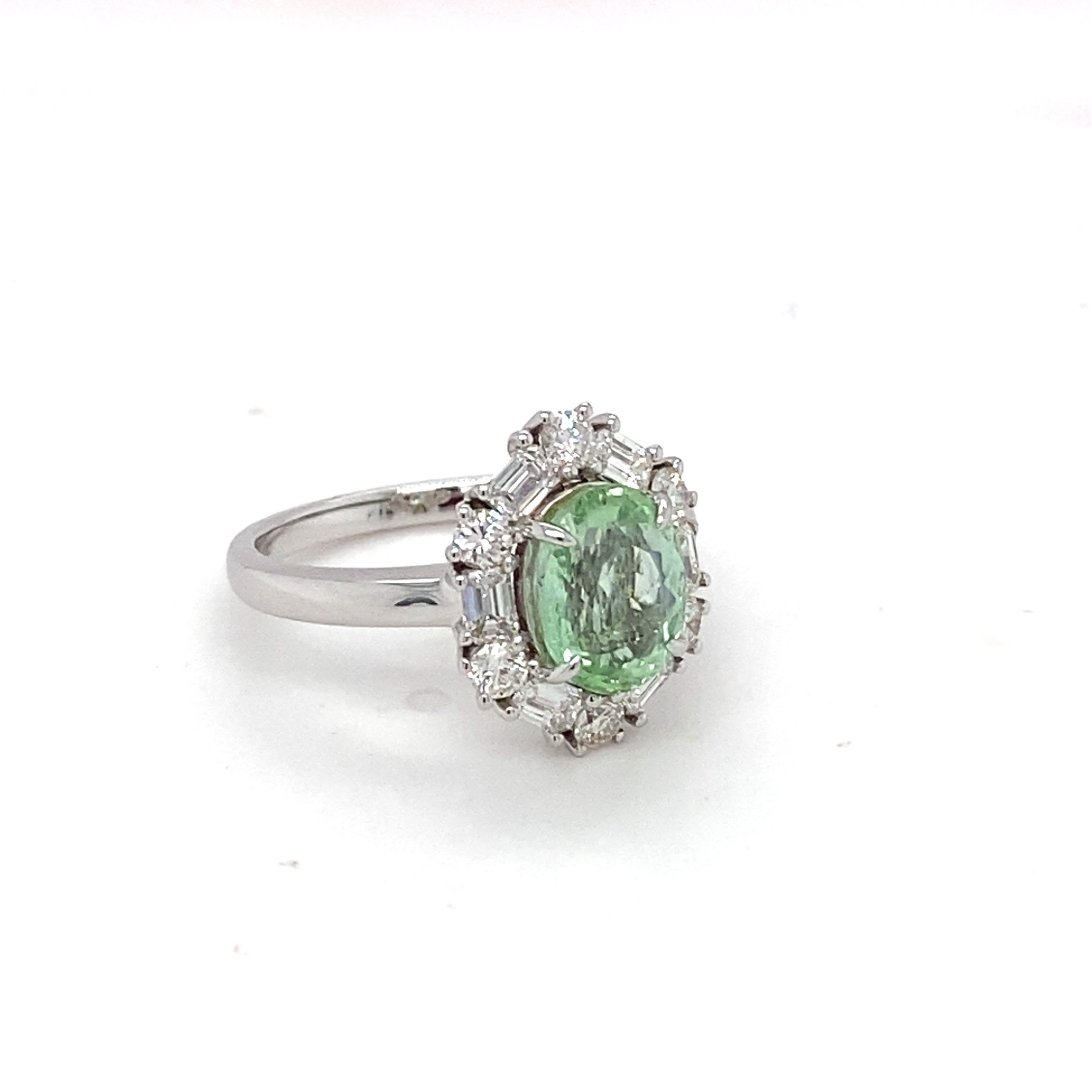Oval Cut GIA Certified 1.90 Carat Tourmaline Diamond white Gold Ring For Sale