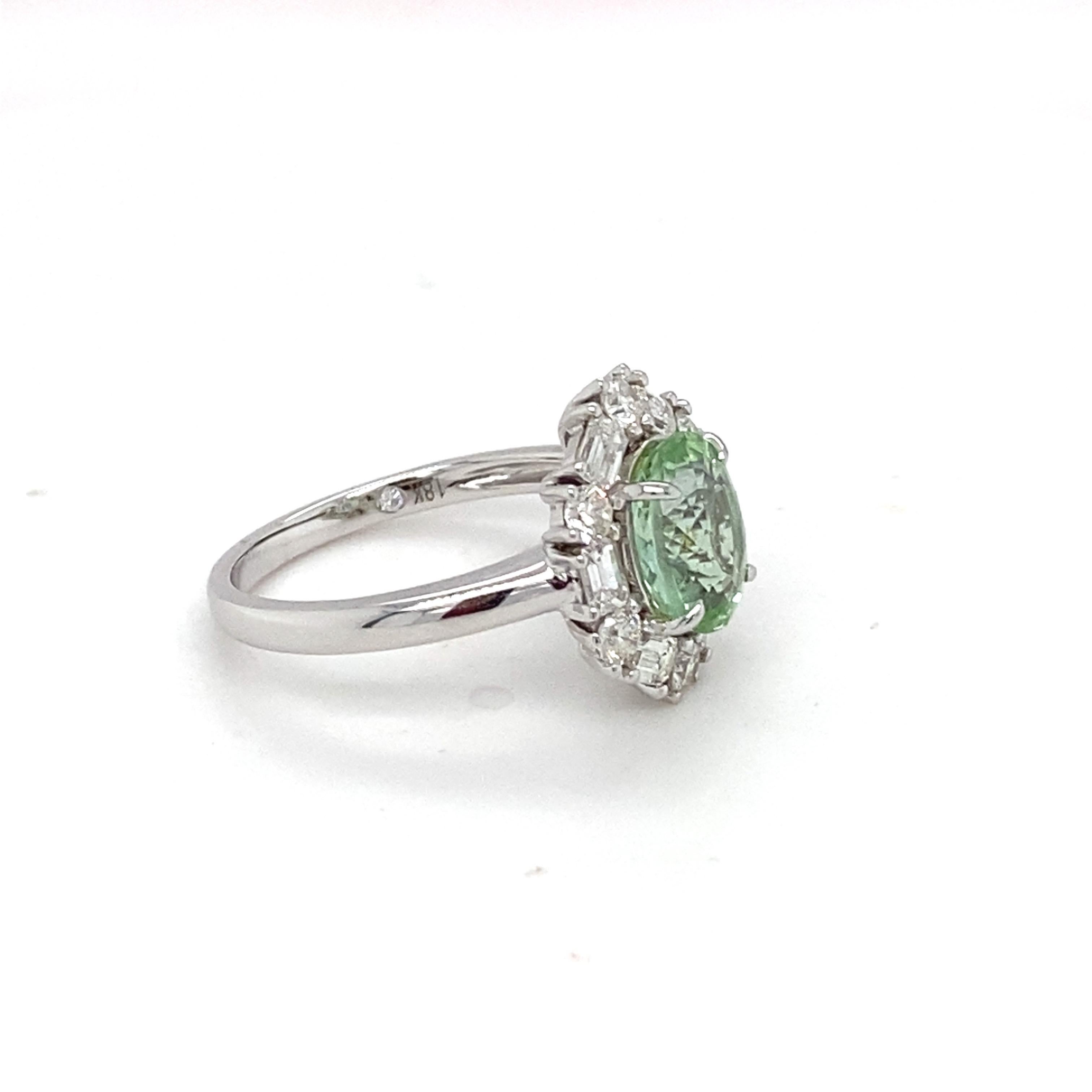 Women's GIA Certified 1.90 Carat Tourmaline Diamond white Gold Ring For Sale