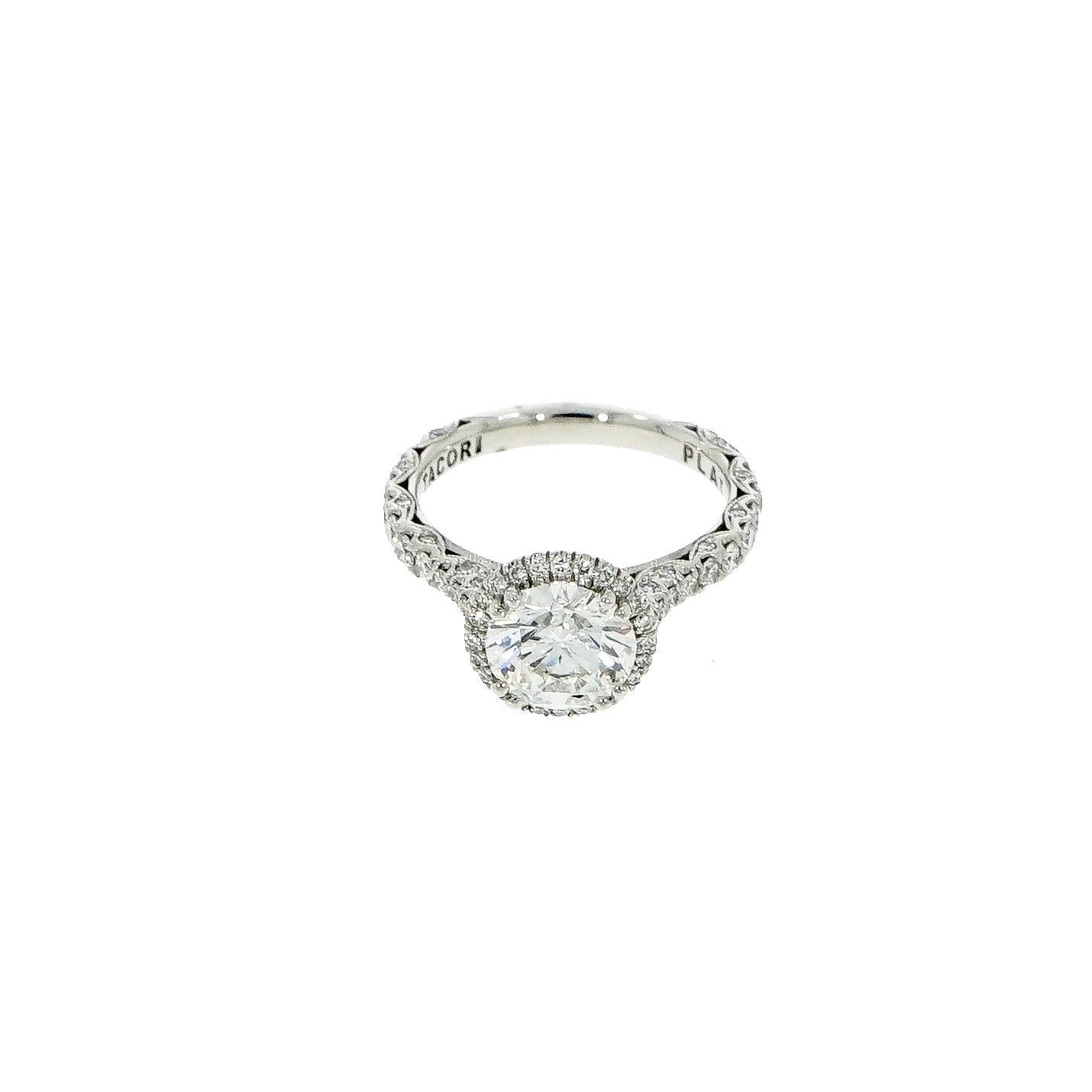 This exquisite Engagement ring features the iconic diamond crescent design, expertly handcrafted  in Platinum by Tacori in California and is custom made just for you  ;)
Exhibit a gorgeous Diamond, GIA Certified Round Brilliant Cut 1.90 carat, D