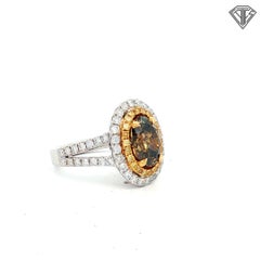 GIA Certified 1.90ct Fancy Deep Brown-Yellow Oval Diamond Double Halo 18k