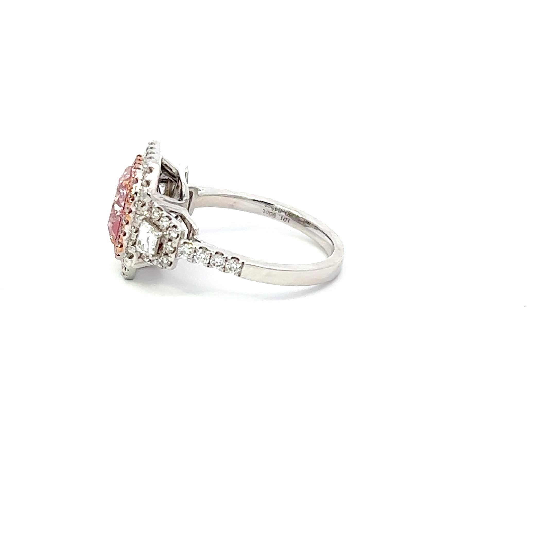 Radiant Cut GIA Certified 1.90 Carat Fancy Purplish Pink Diamond Ring For Sale