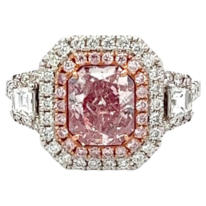 Bague en diamant rose violacé fantaisie de 1,90 carat certifié GIA