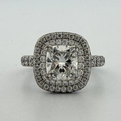 GIA Certified 1.90ct Natural Cushion Cut Diamond Double Halo Engagement Ring Plt