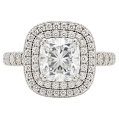 GIA Certified 1.90ct Natural Cushion Cut Diamond Double Halo Engagement Ring Plt