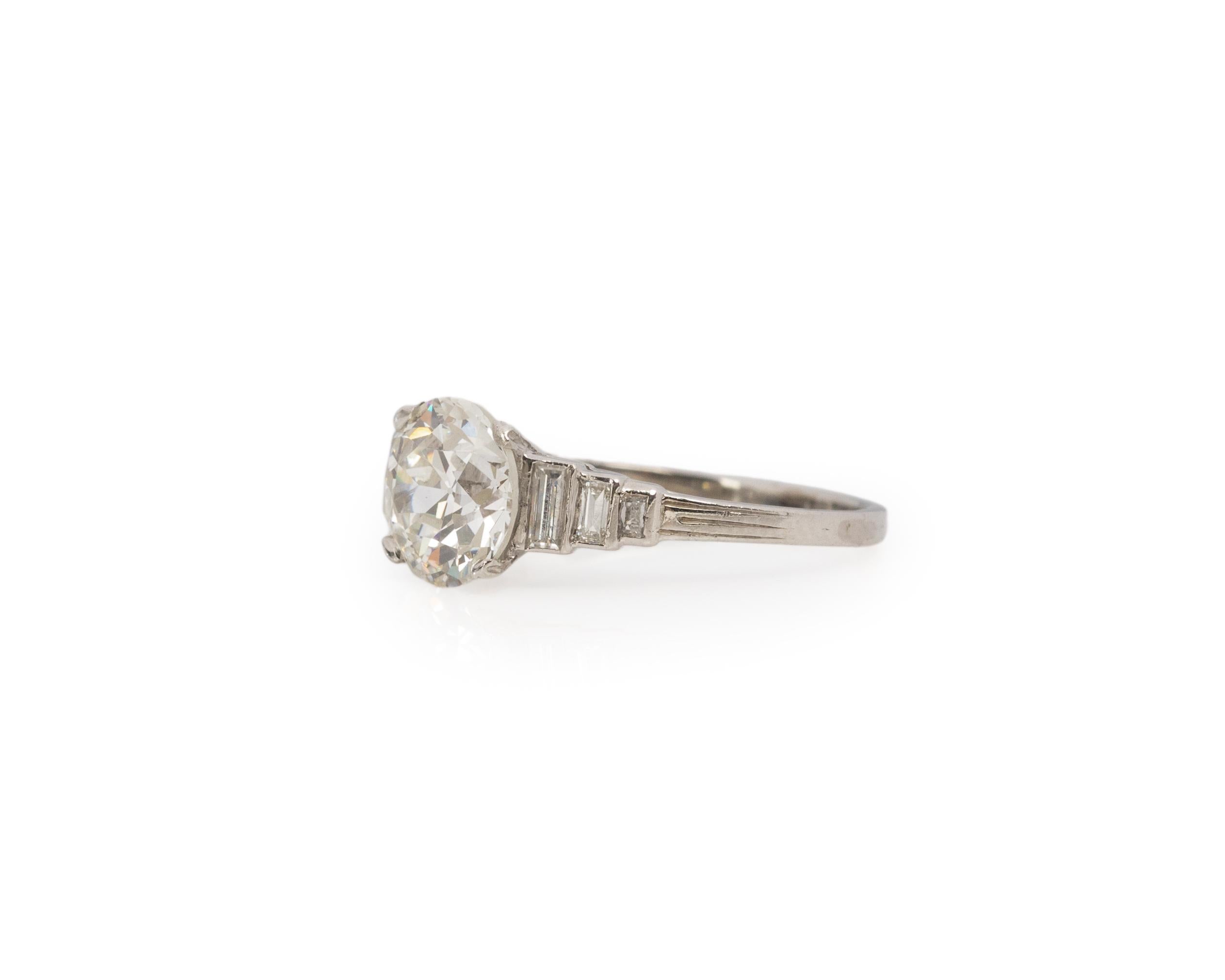 Old European Cut GIA Certified 1.91 Carat Art Deco Diamond Platinum Engagement Ring For Sale