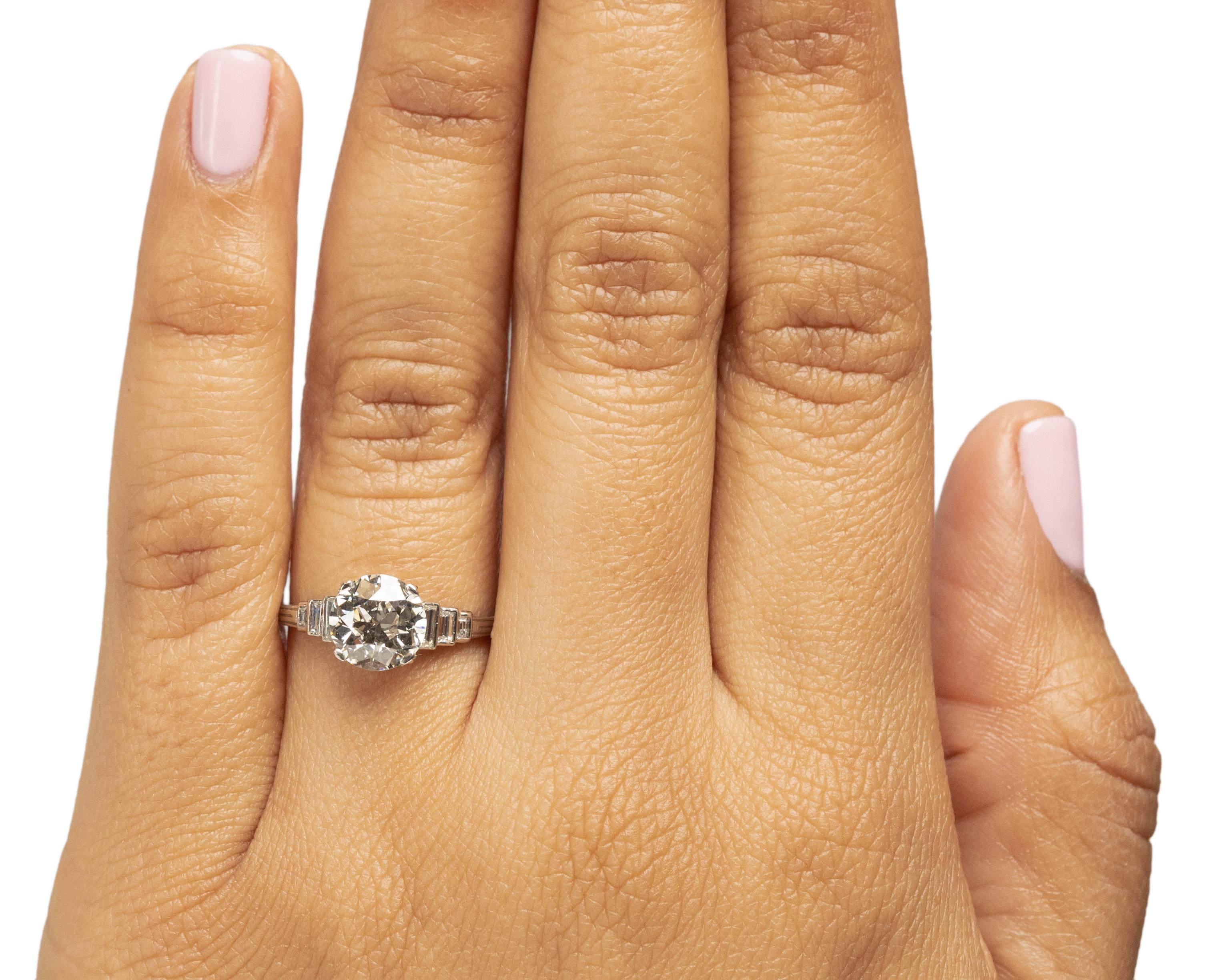 GIA Certified 1.91 Carat Art Deco Diamond Platinum Engagement Ring For Sale 1