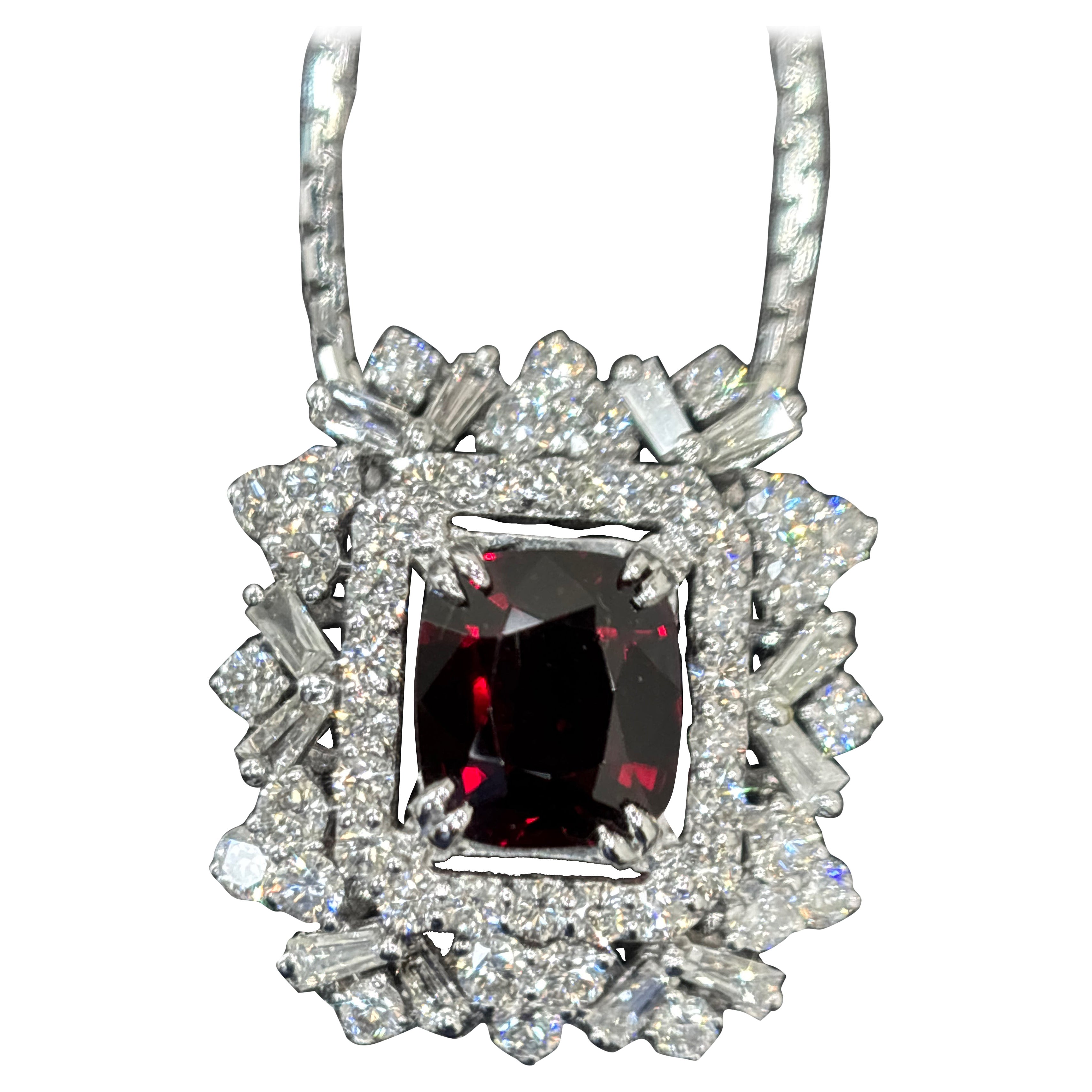 GIA Certified 1.91 Carat Burma No Heat Red Spinel White Diamond Pendant Necklace