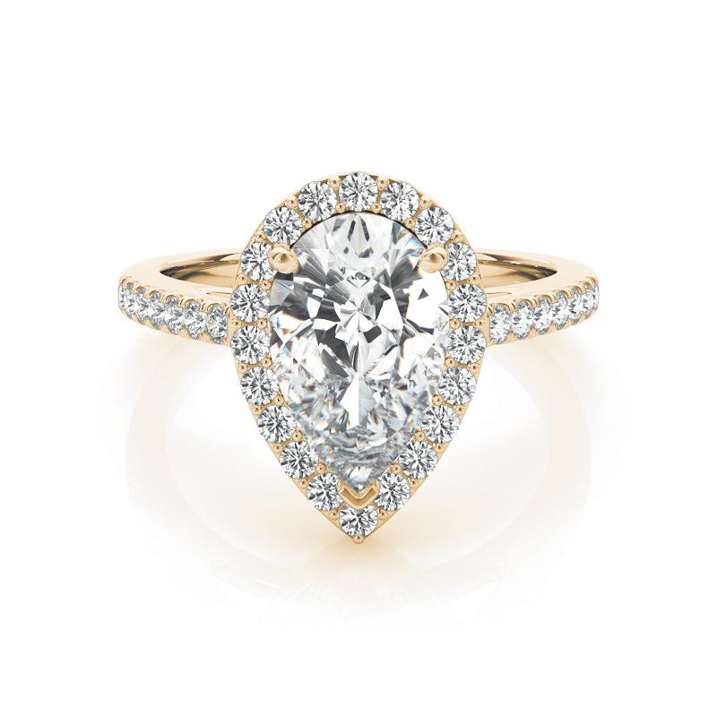 GIA Certified 1.91 Carat Pear Halo Cathedral 18K Yellow Gold Diamond Ring