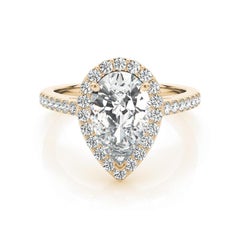 GIA Certified 1.91 Carat Pear Halo Cathedral 18K Yellow Gold Diamond Ring