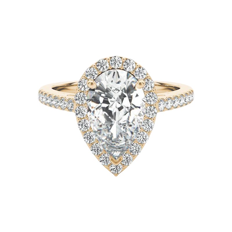 GIA Certified 1.91 Carat Pear Halo Cathedral 18K Yellow Gold Diamond Ring