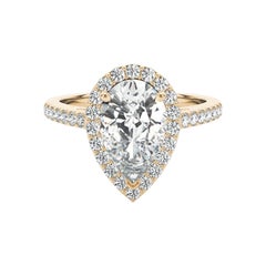 GIA Certified 1.91 Carat Pear Halo Cathedral 18K Yellow Gold Diamond Ring