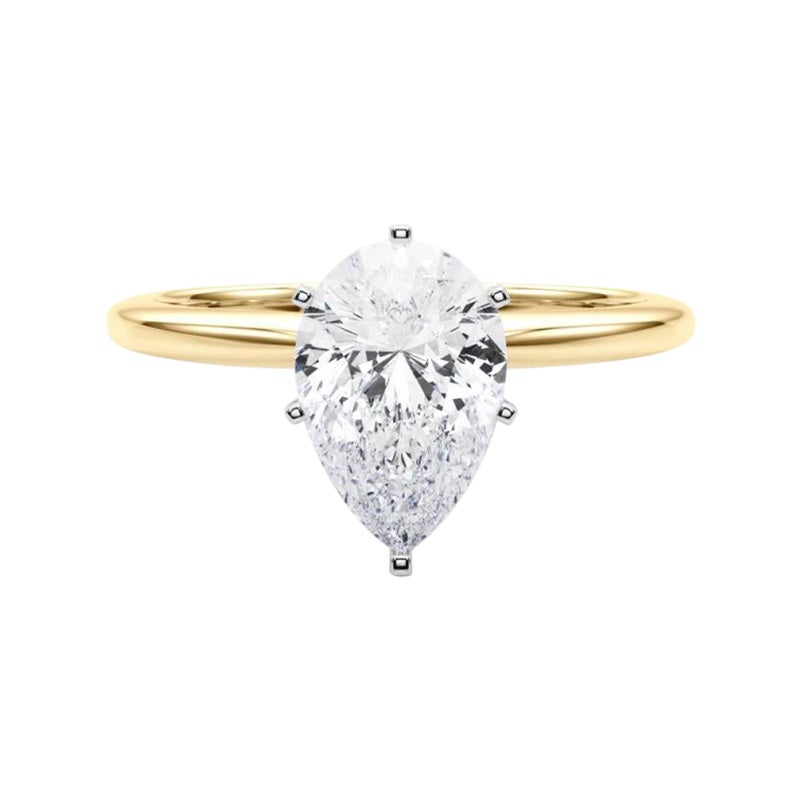 Anello con diamante solitario con incastonatura a pera da 1.91 carati certificato GIA