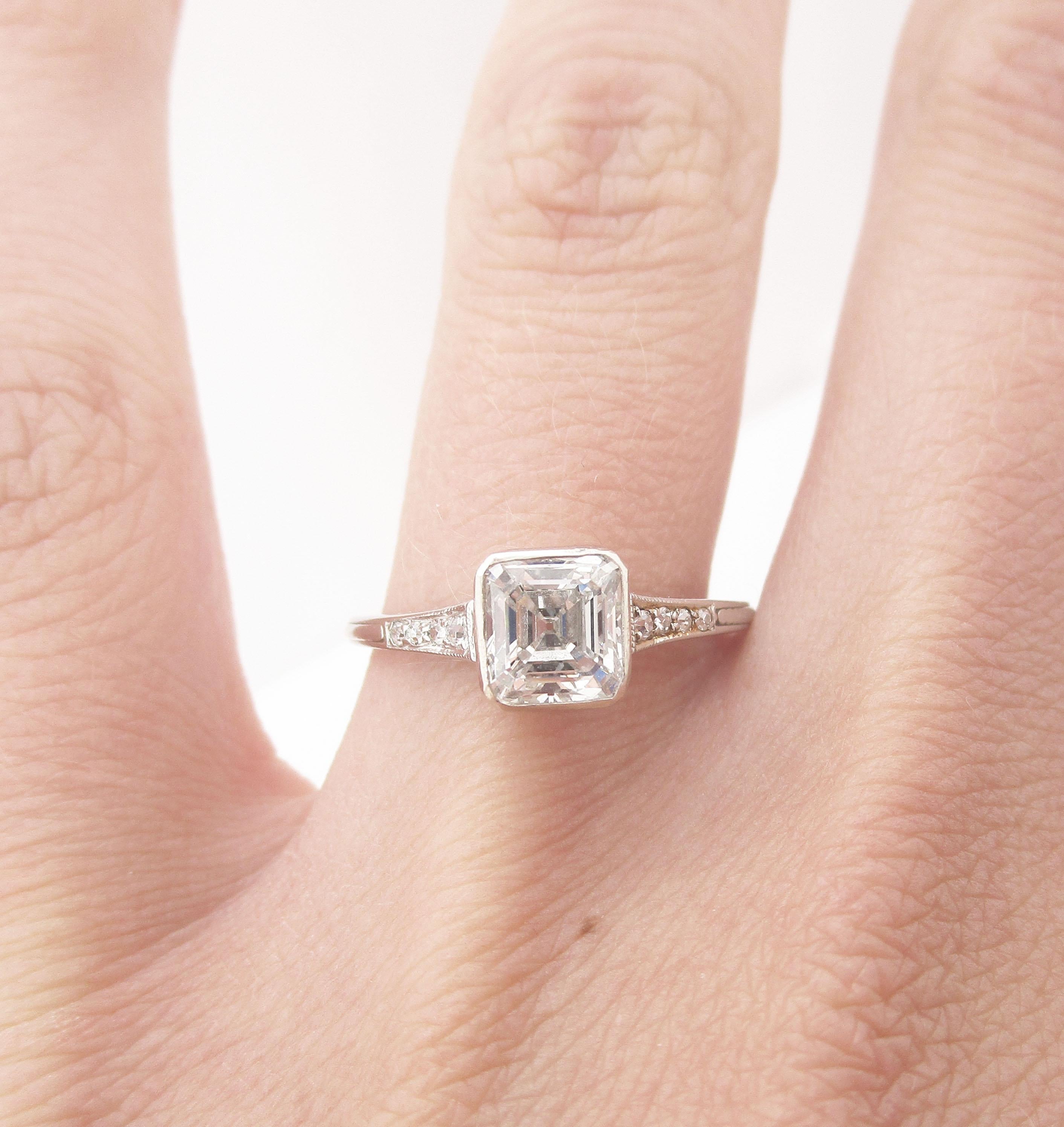 GIA Certified Asscher Cut 1925 Art Deco Platinum Diamond Engagement Ring 3