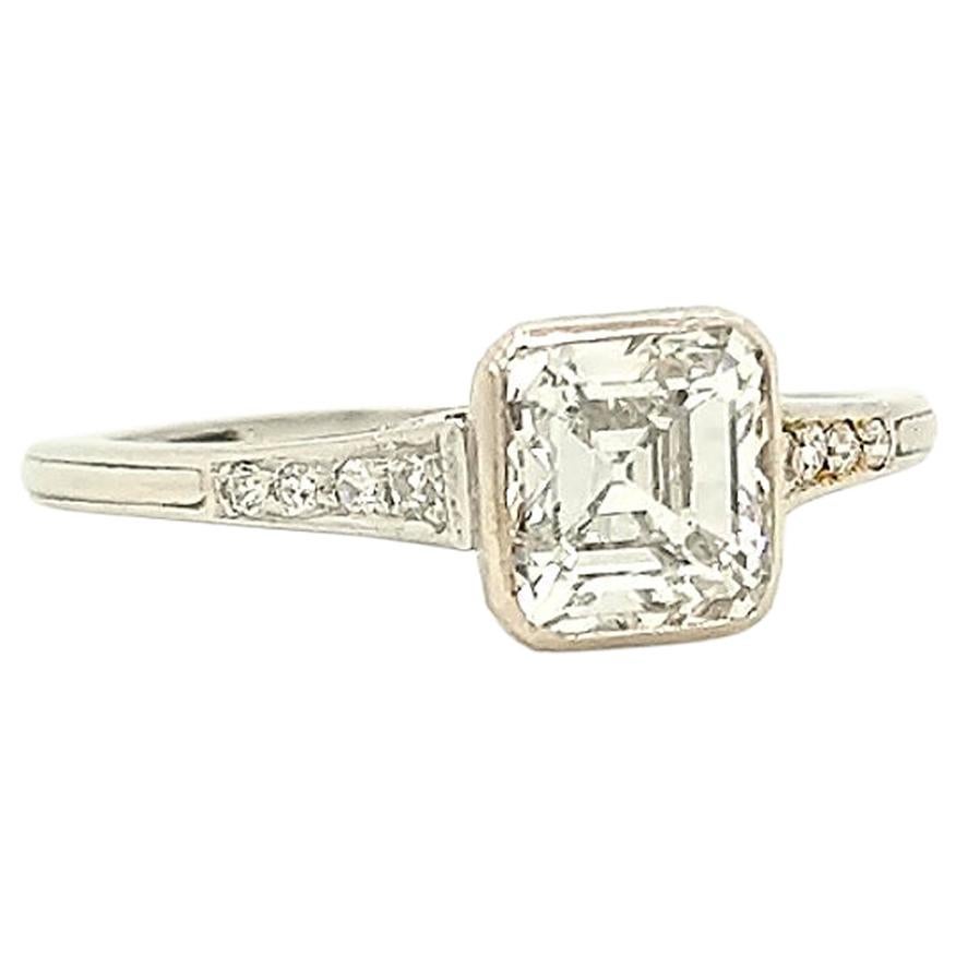 GIA Certified Asscher Cut 1925 Art Deco Platinum Diamond Engagement Ring