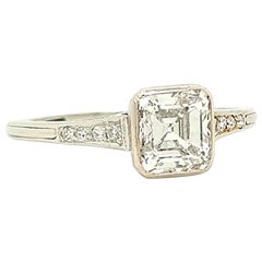 Antique GIA Certified Asscher Cut 1925 Art Deco Platinum Diamond Engagement Ring