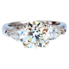Bague en diamant taille européenne naturelle certifiée GIA de 1,91 carat, 14 carats